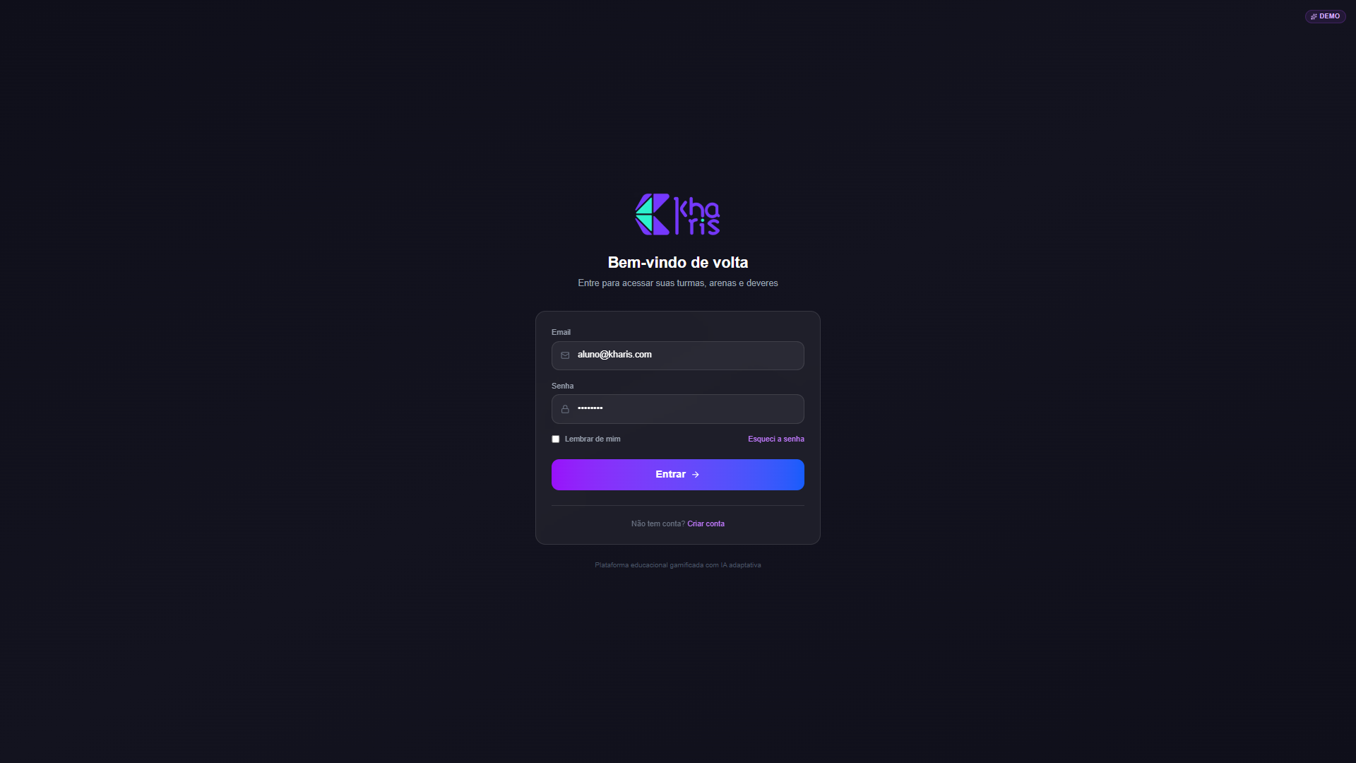 Tela de login com JWT em cookies httpOnly. Suporta múltiplas instituições por usuário.